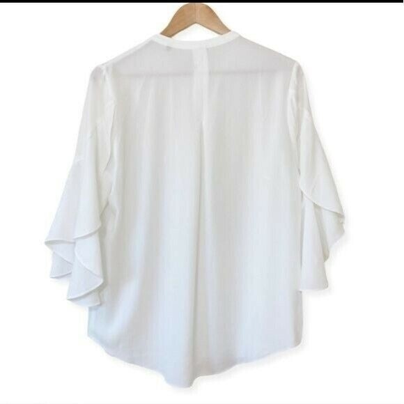 CAbi White Floaty petal sleeveTop Blouse Shirt pleated back rounded hem XS - Picture 9 of 11